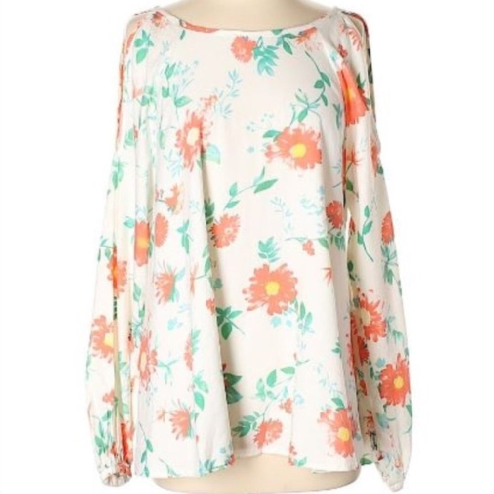 Seven7 floral 100% cotton off the shoulder long sleeve Sz M